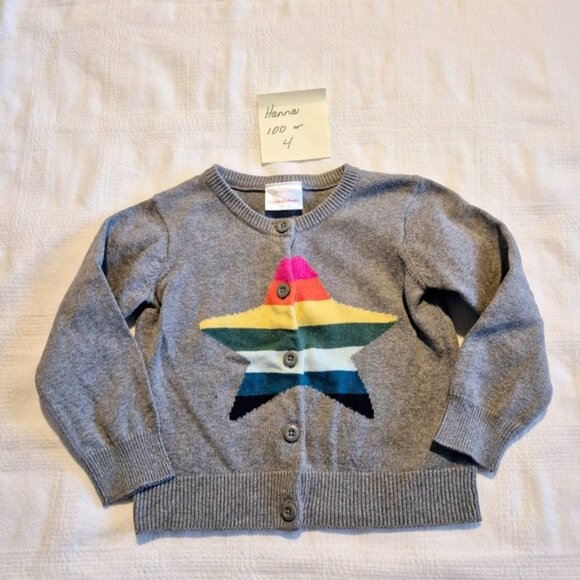 Hanna Andersson girls size 100 or 4 gray cardigan with rainbow star design guc - Picture 1 of 5